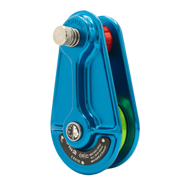 ISC 150kN MBS/3000kg WLL Medium Cast Pulley 20mm Rope (blue with green wheel)